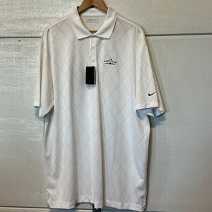 Nike White Men’s Polo with Glen Club Embroidered Logo